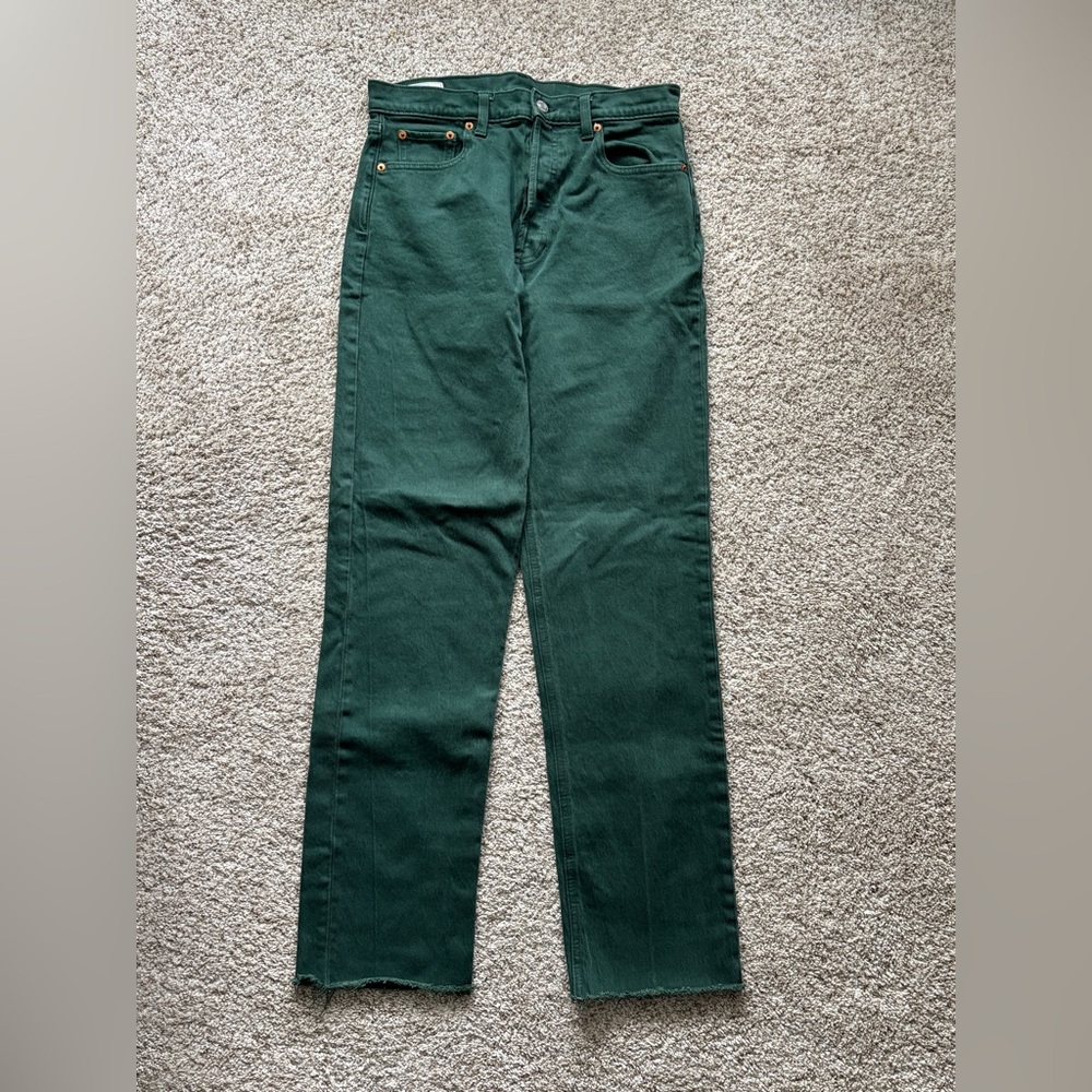 GAP Cheeky Straight High Rise Green Jeans Button Fly Size 28/7 Long - Picture 2 of 9
